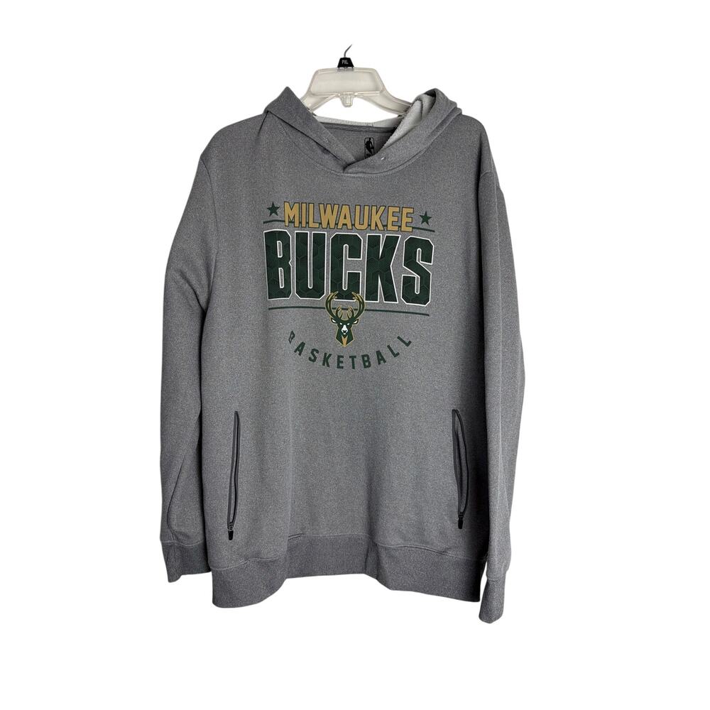 NBA Milwaukee Bucks Mens Size XL Gray Pullover Performance Fleece Hoodie